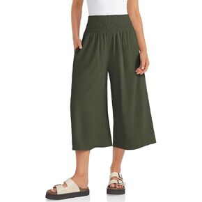 TARSE Womens Linen Palazzo Pants Boho High Waisted Wide Leg Casual Lounge Pant Trousers with Pockets- 19"/28" Inseam