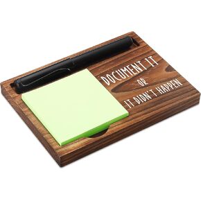 Sticky Note Holder Wooden Notepad & Pen Holder 6.5" x 4.7" Sticky Note Pad Holder Dispenser for Desk Work Humor Gifts, NPA179