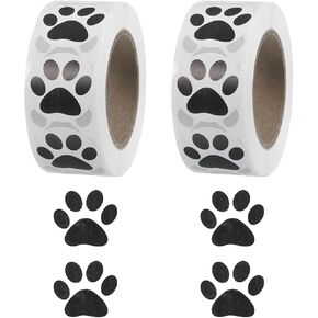 MECCANIXITY 1 Roll Paw Prints Stickers 1 Inch Adhesive Dog Paw Prints Labels Black for Greeting Cards, Envelopes, Gift Bags, 500 Count/Roll