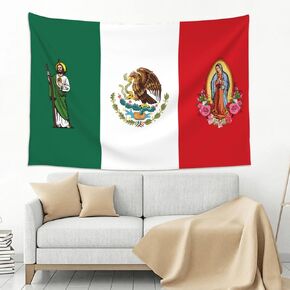 QZLAN Mexican Flag Tapestry San Judas Tadeo Virgen de Guadalupe Wall Decor 60"x40"