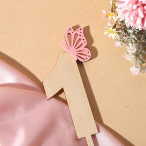 قطعة علوية للكيك على شكل فراشة - فراشة وردية من الأكريليك وخشبية لتزيين الكيك، زهرة برية، ديكور خرافي لعيد الميلاد الأول، ديكور فراشة لعيد الميلاد الأول (فراشة واحدة عليها) in Kuwait