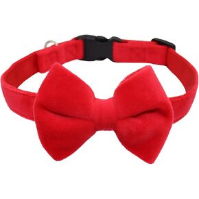 Dog Collar with Bowtie Soft Velvet Material with Quick Release Buckle for small dogs (Black, S)