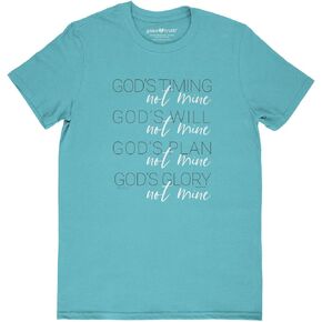 Grace & Truth Kerusso God's Timing Will Plan Glory Not Mine Aqua Blue Cotton Crew Neck T-Shirt, Small