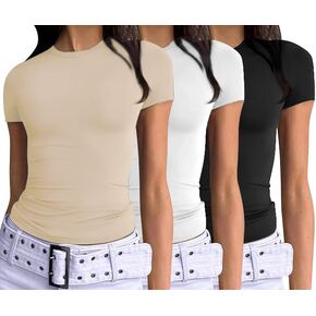 مجموعة من 3 قمصان نسائية قصيرة الأكمام أساسية بقصة ضيقة قطع علوية قصيرة للخروج 2024 لربيع وصيف ملابس ضيقة Y2k in Kuwait