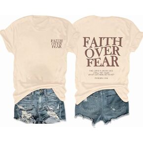 Faith Over Fear Shirt Womens Christian Tshirts Religious Sayings Tees Vintage Bible Verse Inspirational Tee Tops