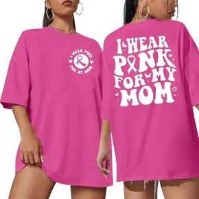FASHGL I Wear Pink for My Mom T-Shirt Women Breast Cancer Awareness Shirts Pink Ribbon Letter Tee Cancer Fighter Tops