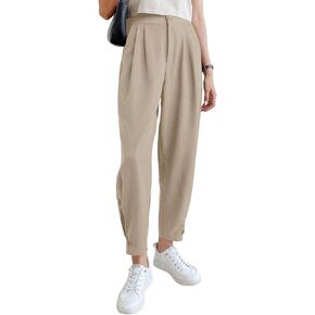 Cicy Bell Women's Casual High Waisted Button Pencil Pants Work Office Straight Leg Dress Pants Pleated Trousers Apricot