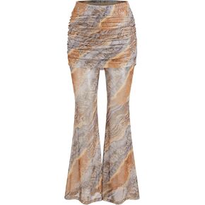 CIDER Low Rise Abstract Ruched Flared Trousers