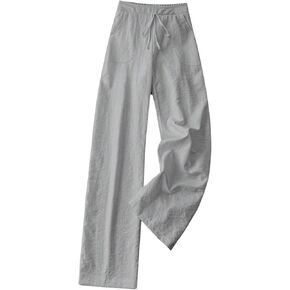 OYOANGLE Women's Low Waist Wide Leg Long Pants Tie Front Solid Trousers with Pocket
