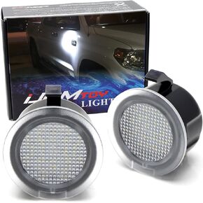 iJDMTOY White LED Under Side Mirror Puddle Lights Compatible with 2007-2021 Toyota Tundra Sequoia (Powered by 18 pcs White SMD Lights)