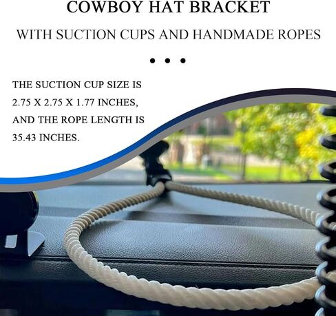 Cowboy Hat Holder Mounts for Truck Car, Vehicle Hard Hat Storage Rack Hanger for Dashboard Wall Seat Windshield with Suction Cup and Handmade Rope to Fix & Keep Hat Shape (Black) in Saudi Arabia