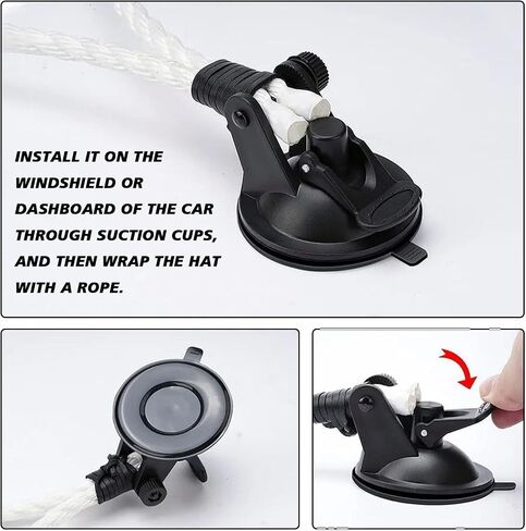 Cowboy Hat Holder Mounts for Truck Car, Vehicle Hard Hat Storage Rack Hanger for Dashboard Wall Seat Windshield with Suction Cup and Handmade Rope to Fix & Keep Hat Shape (Black) in Saudi Arabia