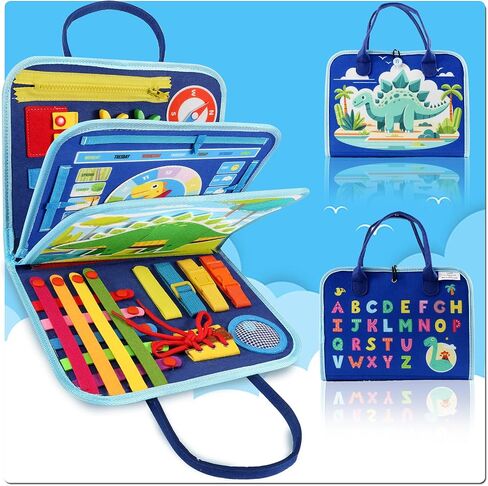 Toddler Travel Essentials Busy Board: 1 Year Old Boy Toy Sensory Activity Dinosaur Busy Book - Quiet Motessori Game Airplane Trip Age 2 3 4 yr 1-3 3-5 Kid Birthday Gift Autistic Children Development in Saudi Arabia
