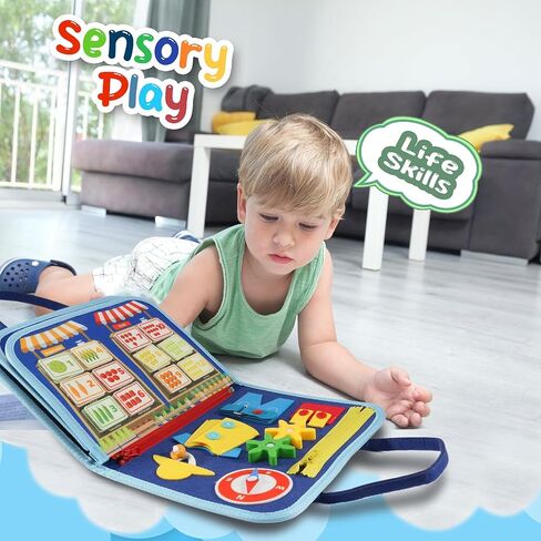 Toddler Travel Essentials Busy Board: 1 Year Old Boy Toy Sensory Activity Dinosaur Busy Book - Quiet Motessori Game Airplane Trip Age 2 3 4 yr 1-3 3-5 Kid Birthday Gift Autistic Children Development in Saudi Arabia