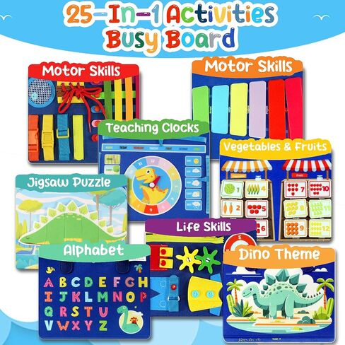 Toddler Travel Essentials Busy Board: 1 Year Old Boy Toy Sensory Activity Dinosaur Busy Book - Quiet Motessori Game Airplane Trip Age 2 3 4 yr 1-3 3-5 Kid Birthday Gift Autistic Children Development in Saudi Arabia