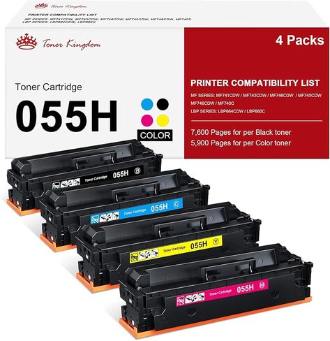 خرطوشة حبر 055H متوافقة مع Toner Kingdom 4 عبوات بديلة لطابعة Canon 055H 055 Color imageCLASS MF743Cdw MF741Cdw MF745Cdw MF746Cdw LBP664Cdw طابعة حبر (أسود، أصفر، سماوي، أرجواني) in Kuwait