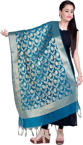 وشاح شاندراكالا باناراسي للنساء، وشاح شال ملفوف تشوني، أزرق (D267BLU) in Kuwait