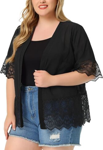 Agnes Orinda Women's 2024 Summer Lace Shrug Plus Size 1/2 Sleeve Bohemian Bikini Cover Lace Kimono Cardigan in Saudi Arabia