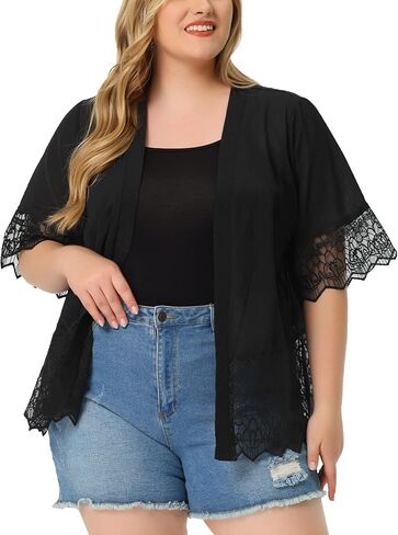 Agnes Orinda Women's 2024 Summer Lace Shrug Plus Size 1/2 Sleeve Bohemian Bikini Cover Lace Kimono Cardigan in Saudi Arabia