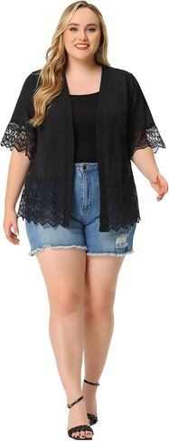 Agnes Orinda Women's 2024 Summer Lace Shrug Plus Size 1/2 Sleeve Bohemian Bikini Cover Lace Kimono Cardigan in Saudi Arabia