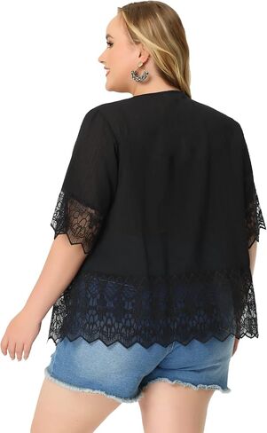 Agnes Orinda Women's 2024 Summer Lace Shrug Plus Size 1/2 Sleeve Bohemian Bikini Cover Lace Kimono Cardigan in Saudi Arabia