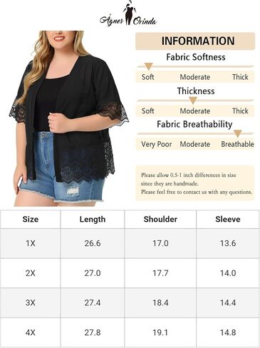 Agnes Orinda Women's 2024 Summer Lace Shrug Plus Size 1/2 Sleeve Bohemian Bikini Cover Lace Kimono Cardigan in Saudi Arabia