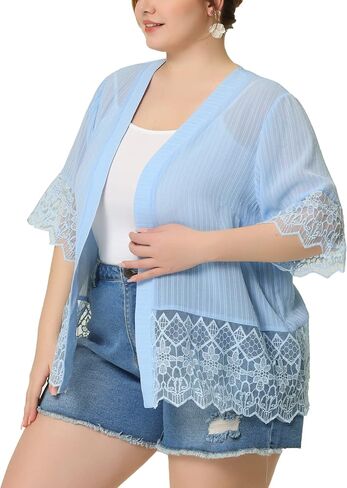 Agnes Orinda Women's 2024 Summer Lace Shrug Plus Size 1/2 Sleeve Bohemian Bikini Cover Lace Kimono Cardigan in Saudi Arabia