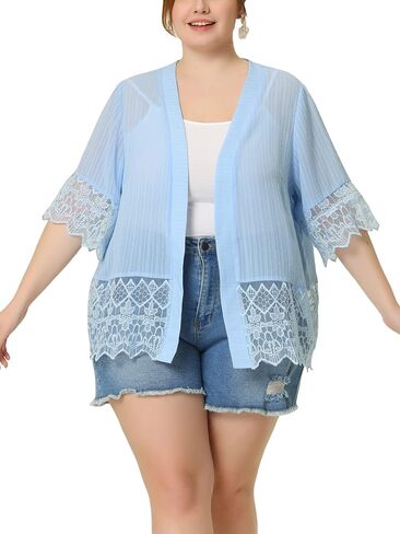 Agnes Orinda Women's 2024 Summer Lace Shrug Plus Size 1/2 Sleeve Bohemian Bikini Cover Lace Kimono Cardigan in Saudi Arabia