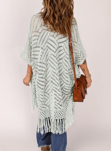 Sidefeel Women 2024 Open Front Short Sleeve Lightweight Crochet Cardigan Tassel Boho Kimono Sweater Outwear in Saudi Arabia