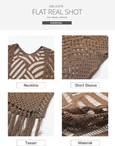 Sidefeel Women 2024 Open Front Short Sleeve Lightweight Crochet Cardigan Tassel Boho Kimono Sweater Outwear in Saudi Arabia