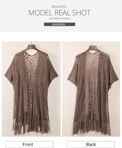 Sidefeel Women 2024 Open Front Short Sleeve Lightweight Crochet Cardigan Tassel Boho Kimono Sweater Outwear in Saudi Arabia