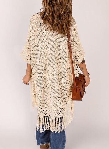 Sidefeel Women 2024 Open Front Short Sleeve Lightweight Crochet Cardigan Tassel Boho Kimono Sweater Outwear in Saudi Arabia