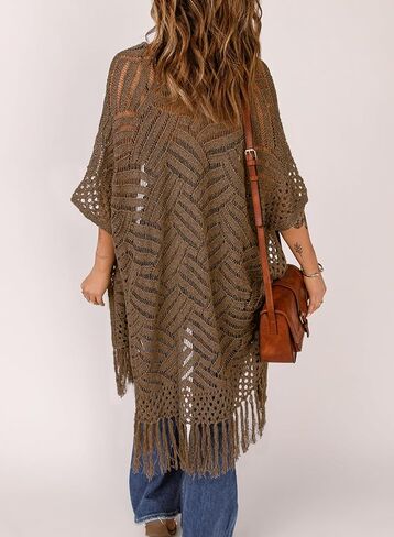 Sidefeel Women 2024 Open Front Short Sleeve Lightweight Crochet Cardigan Tassel Boho Kimono Sweater Outwear in Saudi Arabia