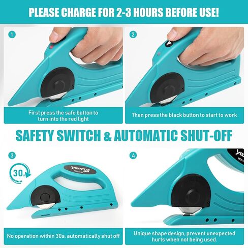 Cordless Electric Scissor Shears, Electric Rotary Cutter with Safety Lock, Carrying Bag, Lightweight Ergonomic Sharp Electric Scissor for Cardboard, Carpet, Leather, PVC (MAX 1.2mm), Fabric (MAX 6mm) in Kuwait