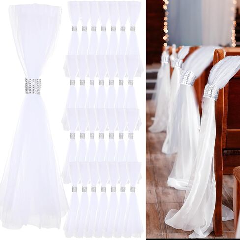 Wedding Pew Bows Wedding Aisle Decorations 24 Inch White Tutu Bow Tulle Wedding Decor Chair Bows for Church Bridal Shower(Gold, 36 Pcs) in Saudi Arabia