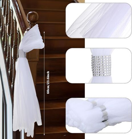Wedding Pew Bows Wedding Aisle Decorations 24 Inch White Tutu Bow Tulle Wedding Decor Chair Bows for Church Bridal Shower(Gold, 36 Pcs) in Saudi Arabia