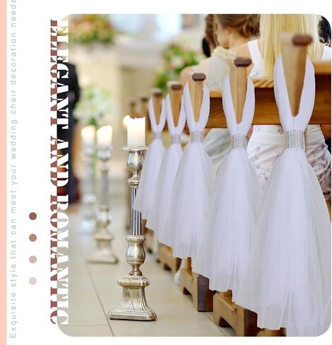 Wedding Pew Bows Wedding Aisle Decorations 24 Inch White Tutu Bow Tulle Wedding Decor Chair Bows for Church Bridal Shower(Gold, 36 Pcs) in Saudi Arabia