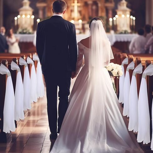 Wedding Pew Bows Wedding Aisle Decorations 24 Inch White Tutu Bow Tulle Wedding Decor Chair Bows for Church Bridal Shower(Gold, 36 Pcs) in Saudi Arabia