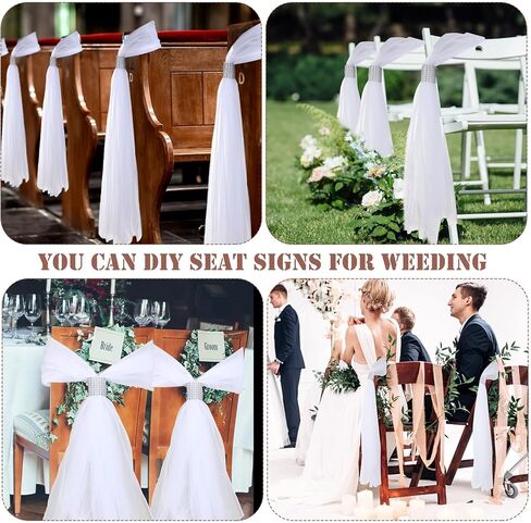 Wedding Pew Bows Wedding Aisle Decorations 24 Inch White Tutu Bow Tulle Wedding Decor Chair Bows for Church Bridal Shower(Gold, 36 Pcs) in Saudi Arabia