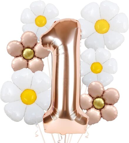 7 قطع رائعة من ديكورات الحفلات الواحدة، بالون ذهبي وردي مقاس 40 بوصة لتزيين عيد الميلاد الأول، بالونات هيليوم من رقائق الهيليوم لعيد الميلاد الأول للفتيات من جروفي بيبي وردي in Kuwait