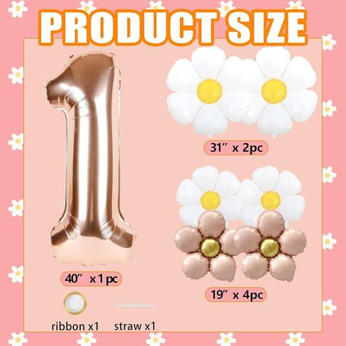 7 قطع رائعة من ديكورات الحفلات الواحدة، بالون ذهبي وردي مقاس 40 بوصة لتزيين عيد الميلاد الأول، بالونات هيليوم من رقائق الهيليوم لعيد الميلاد الأول للفتيات من جروفي بيبي وردي in Kuwait