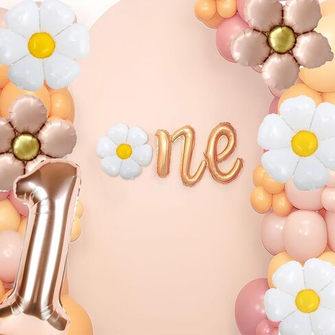 7 قطع رائعة من ديكورات الحفلات الواحدة، بالون ذهبي وردي مقاس 40 بوصة لتزيين عيد الميلاد الأول، بالونات هيليوم من رقائق الهيليوم لعيد الميلاد الأول للفتيات من جروفي بيبي وردي in Kuwait