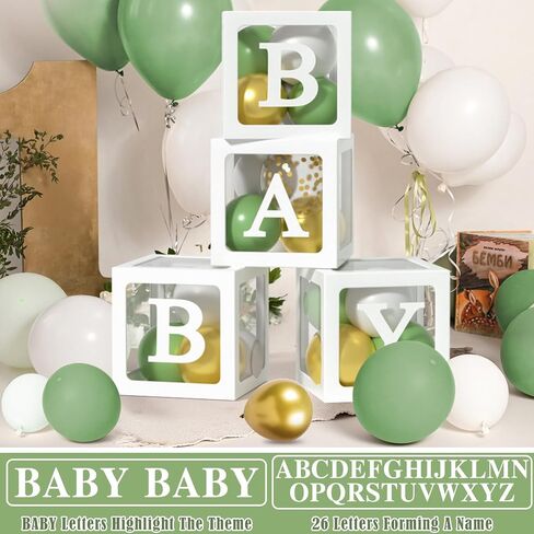 ESAG 145 قطعة من ديكورات حمام الأطفال باللون الأخضر المريمية، صناديق أطفال مع حروف (BABY+A-Z) مجموعة قوس بالون أخضر مريمية لافتة ترحيب بالطفل، سفاري تكشف عن جنس الطفل ديكورات استحمام الطفل محايدة in Saudi Arabia