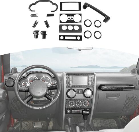 RT-TCZ for Wrangler JK Carbon Fiber Interior Trim Kit, Center Dash AC Vent Trim Cover Bezel for Jeep Wrangler JK JKU 2007 2008 2009 2010 Carbon Fiber Interior Accessories 16pcs in Saudi Arabia
