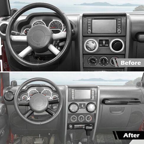 RT-TCZ for Wrangler JK Carbon Fiber Interior Trim Kit, Center Dash AC Vent Trim Cover Bezel for Jeep Wrangler JK JKU 2007 2008 2009 2010 Carbon Fiber Interior Accessories 16pcs in Saudi Arabia