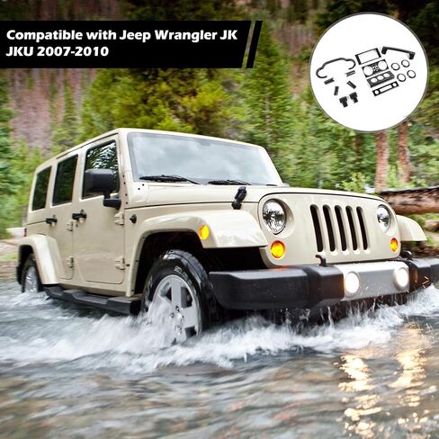 RT-TCZ for Wrangler JK Carbon Fiber Interior Trim Kit, Center Dash AC Vent Trim Cover Bezel for Jeep Wrangler JK JKU 2007 2008 2009 2010 Carbon Fiber Interior Accessories 16pcs in Saudi Arabia
