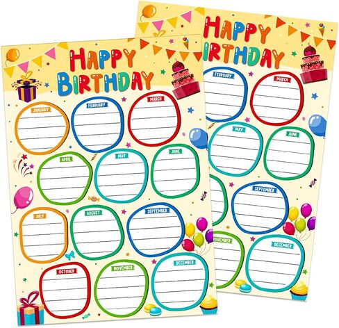 BIZIBAFF 2Pack Watercolor Happy Birthday Posters Chart for Classroom Decorations Birthday Classroom Bulletin Board Decorations Birthday Calendar Poster for Student Back to School Teacher Supplies in Saudi Arabia