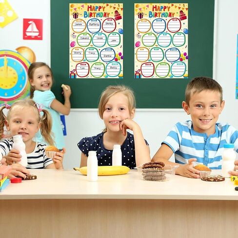 BIZIBAFF 2Pack Watercolor Happy Birthday Posters Chart for Classroom Decorations Birthday Classroom Bulletin Board Decorations Birthday Calendar Poster for Student Back to School Teacher Supplies in Saudi Arabia