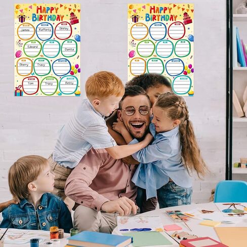 BIZIBAFF 2Pack Watercolor Happy Birthday Posters Chart for Classroom Decorations Birthday Classroom Bulletin Board Decorations Birthday Calendar Poster for Student Back to School Teacher Supplies in Saudi Arabia