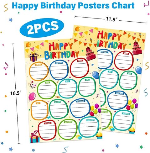 BIZIBAFF 2Pack Watercolor Happy Birthday Posters Chart for Classroom Decorations Birthday Classroom Bulletin Board Decorations Birthday Calendar Poster for Student Back to School Teacher Supplies in Saudi Arabia
